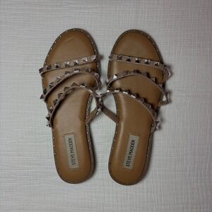 Steve Madden Silver Studded Sandals Tan LODL01S1 Size 6 Slip On Flats NWT